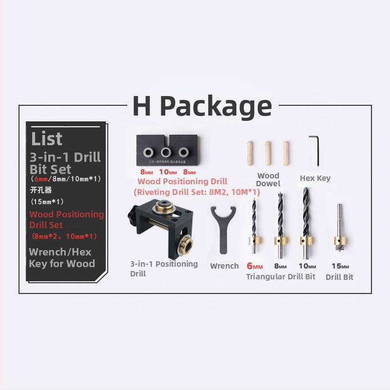 Дървообработващ локатор за отвори три в едно: прави отвори и кръгли дюбели, пробивач за мебели | алуминий 6061, 0.8 кг