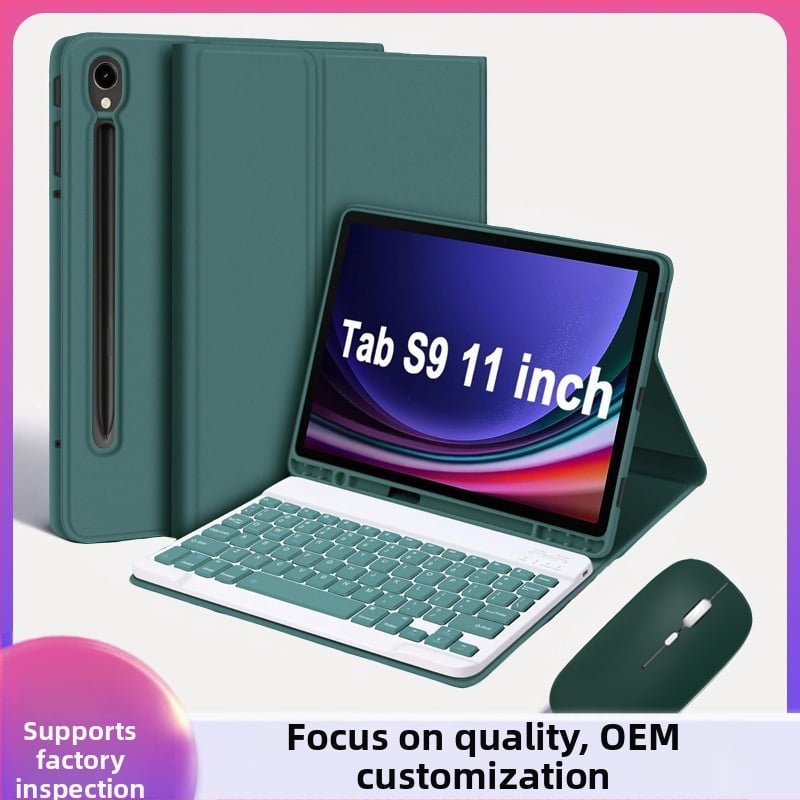 Aizsargājošs korpuss Samsung A9/A8 planšetēm ar atdalāmu Bluetooth tastatūru S9FE un peli S6 Lite (TPU, ādas stila vāks, statīvs, nodilumizturīgs, pret kritieniem)