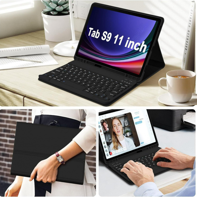 Carcasa de protecție pentru tabletă Samsung A9/A8 cu tastatură Bluetooth detașabilă S9FE și mouse S6 Lite (TPU, husă din piele, suport, anti-uzură, anti-cadere)
