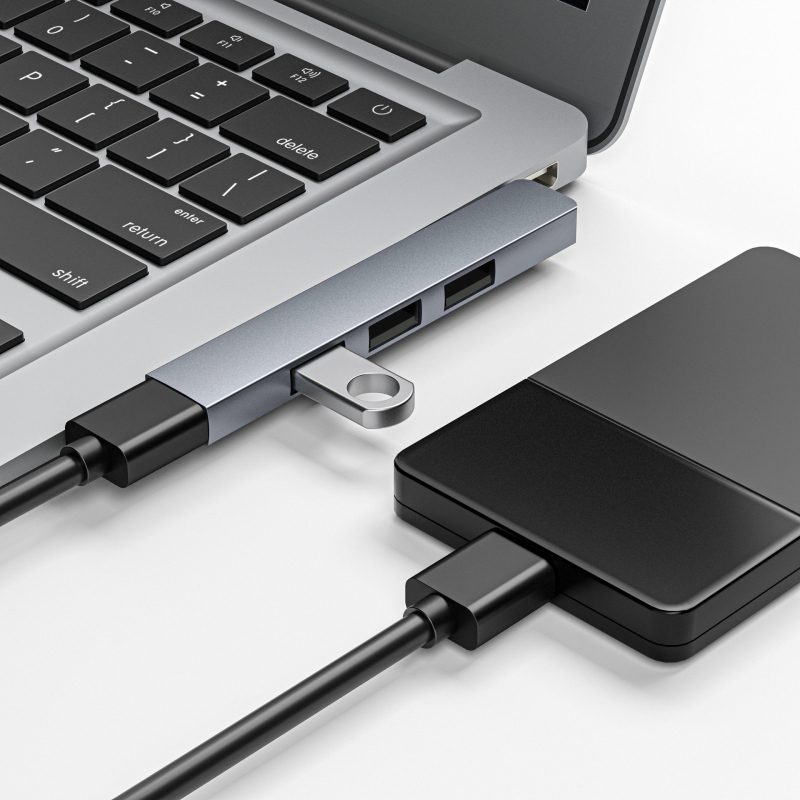 USB HUB τεσσάρων θυρών με USB-C 7 cm καλώδιο — USB 3.1, 5 Gbps, τροφοδοτούμενο μέσω θύρας (RS34AR)