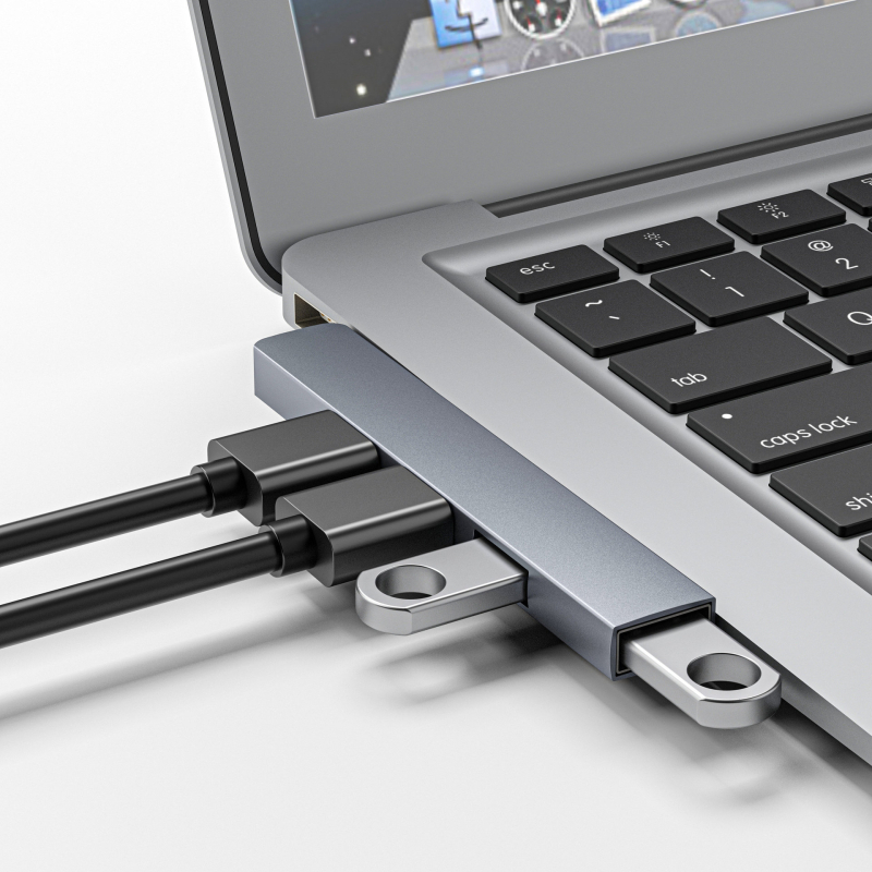 USB HUB τεσσάρων θυρών με USB-C 7 cm καλώδιο — USB 3.1, 5 Gbps, τροφοδοτούμενο μέσω θύρας (RS34AR)