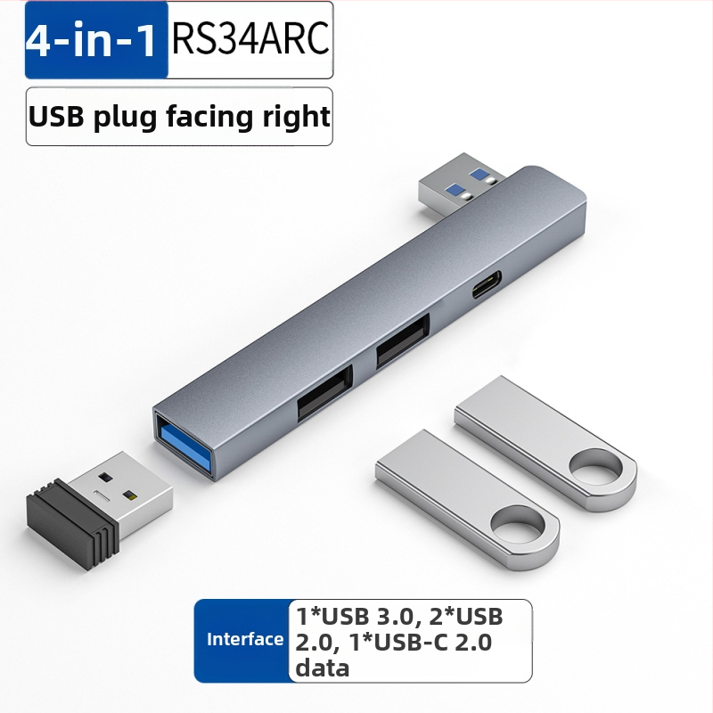 USB HUB τεσσάρων θυρών με USB-C 7 cm καλώδιο — USB 3.1, 5 Gbps, τροφοδοτούμενο μέσω θύρας (RS34AR)