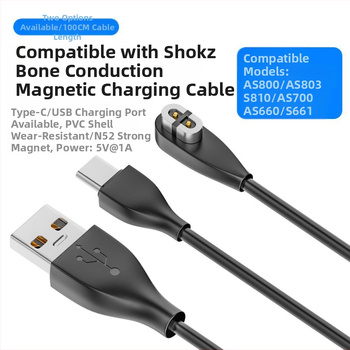 Maginis įkrovimo laidas kaulų laidumo Bluetooth ausinėms (USB-A/ USB-C sąsaja; Suderinama su Shaoyin AS800/S803/S810; Modelis Bsw-AS800; Prekė Besivo/Baisiwo)