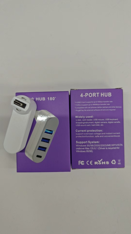 Αυτοκίνηση USB 3.0 hub με περιστροφή 180°, 5 Gbps, εξωτερική τροφοδοσία, έως 4 θύρες