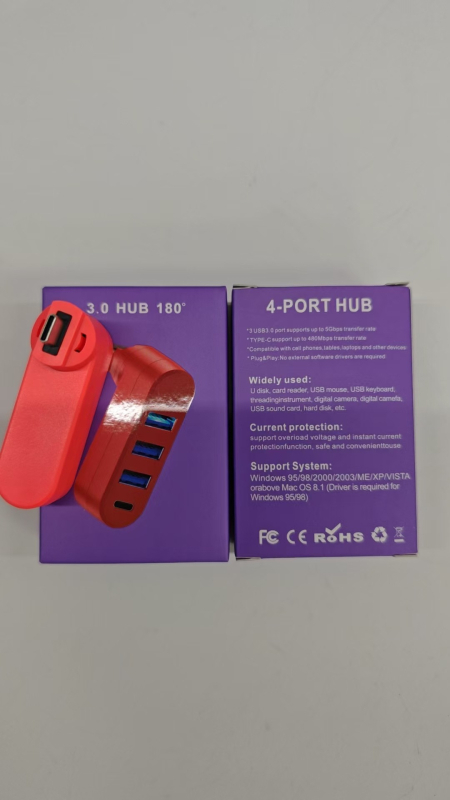 Αυτοκίνηση USB 3.0 hub με περιστροφή 180°, 5 Gbps, εξωτερική τροφοδοσία, έως 4 θύρες