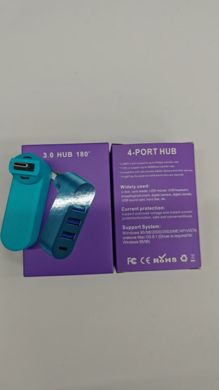 Αυτοκίνηση USB 3.0 hub με περιστροφή 180°, 5 Gbps, εξωτερική τροφοδοσία, έως 4 θύρες