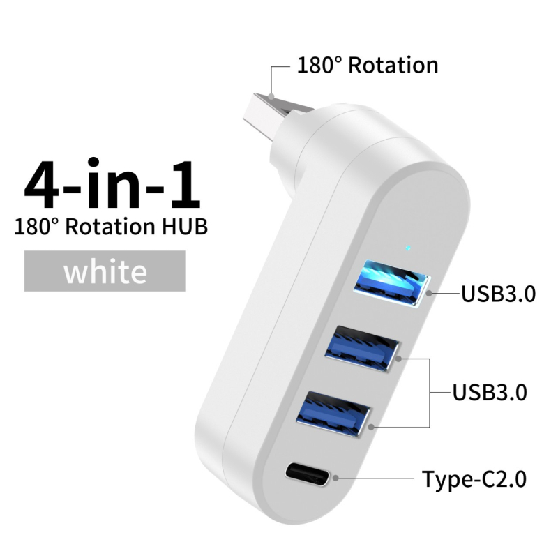 Αυτοκίνηση USB 3.0 hub με περιστροφή 180°, 5 Gbps, εξωτερική τροφοδοσία, έως 4 θύρες