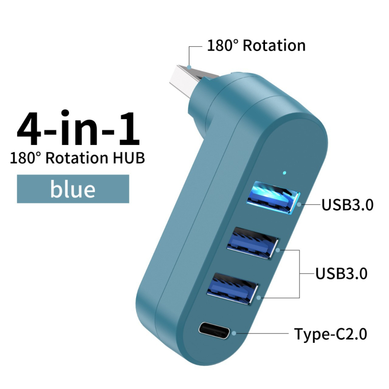 Αυτοκίνηση USB 3.0 hub με περιστροφή 180°, 5 Gbps, εξωτερική τροφοδοσία, έως 4 θύρες