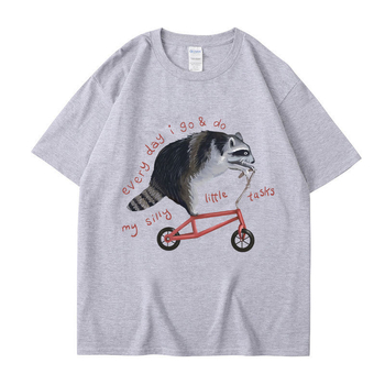 Унисекс памучна тениска с ракън меме – кръгло деколте, къс ръкав, принт, свободен силует