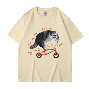 Унисекс памучна тениска с ракън меме – кръгло деколте, къс ръкав, принт, свободен силует