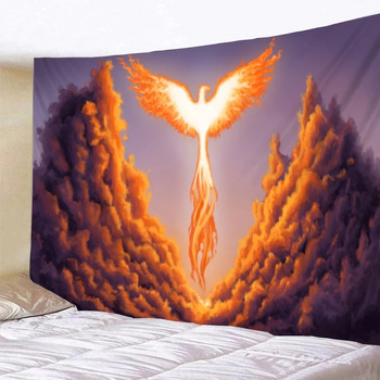 Ταπέτσα τοίχου: Φανταστικός φοινίκας και πετώντας πτηνά για διακόσμηση τοίχου, μοτίβο τοπίου, πολυεστερικό ύφασμα, 100% πολυεστέρας, προσαρμοστικό
