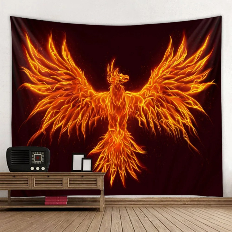 Tapiserie de perete: Fenix fantastic și păsări zburătoare, decor pentru perete, model peisaj, fibre de poliester, 100% poliester, personalizabil