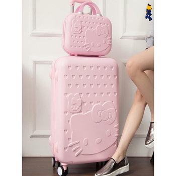 Αποσκευές για γυναίκες από πολυεστέρα με φερμουάρ, τροχοί τύπου αεροπλάνου, επεκτάσιμος χώρος, σχέδιο καρτούν