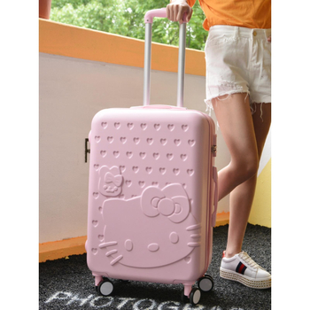 Αποσκευές για γυναίκες από πολυεστέρα με φερμουάρ, τροχοί τύπου αεροπλάνου, επεκτάσιμος χώρος, σχέδιο καρτούν