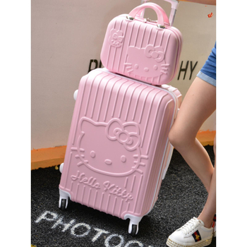 Αποσκευές για γυναίκες από πολυεστέρα με φερμουάρ, τροχοί τύπου αεροπλάνου, επεκτάσιμος χώρος, σχέδιο καρτούν