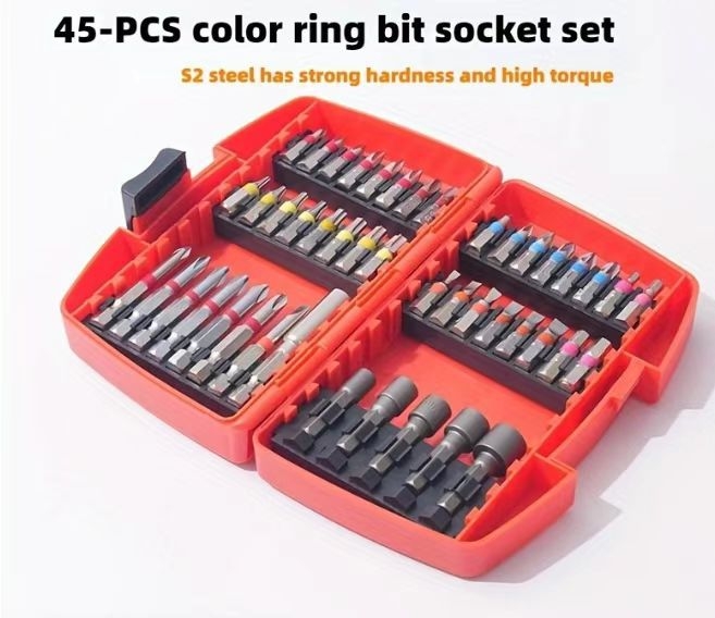 Σετ bit κατσαβιδιού - Υλικό S2, 32 τεμάχια, περιλαμβάνει επίπεδο, σταυρό, Pozidriv, εξάγωνο, ασφαλισμένο Torx, άξονας γρήγορης απόσπασης