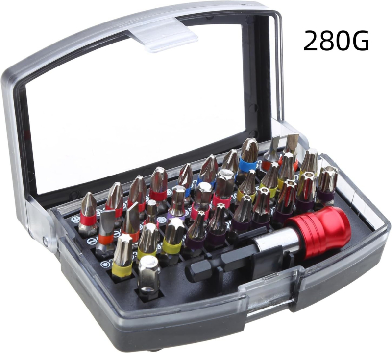 Σετ bit κατσαβιδιού - Υλικό S2, 32 τεμάχια, περιλαμβάνει επίπεδο, σταυρό, Pozidriv, εξάγωνο, ασφαλισμένο Torx, άξονας γρήγορης απόσπασης