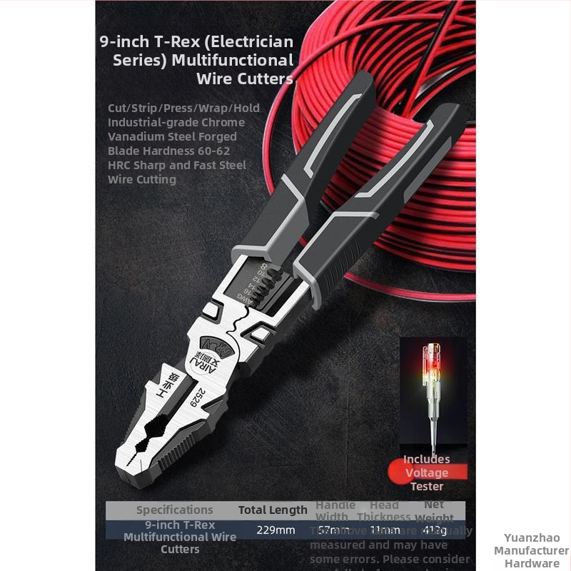 Pramoninės klasės žnyplės elektrikams, daugiafunkcinės su ilgu nosimi