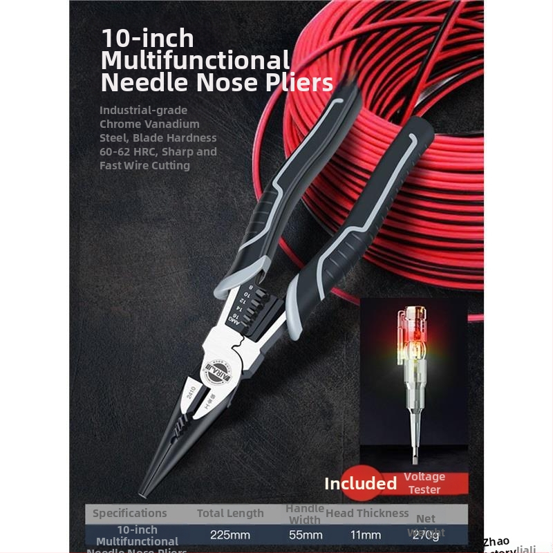 Pramoninės klasės žnyplės elektrikams, daugiafunkcinės su ilgu nosimi