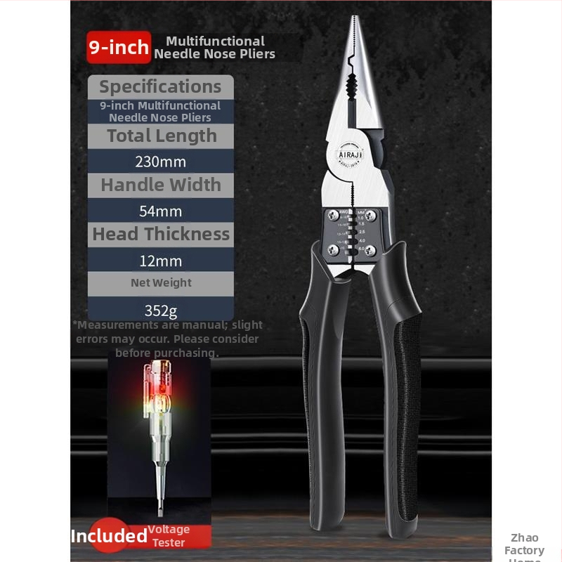 Pramoninės klasės žnyplės elektrikams, daugiafunkcinės su ilgu nosimi