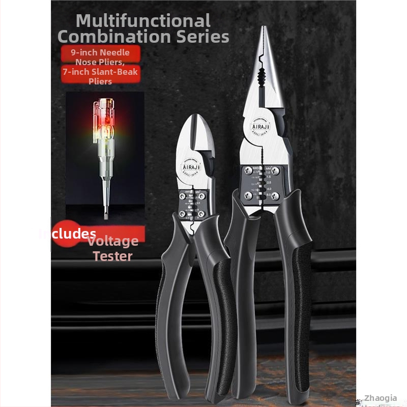 Pramoninės klasės žnyplės elektrikams, daugiafunkcinės su ilgu nosimi