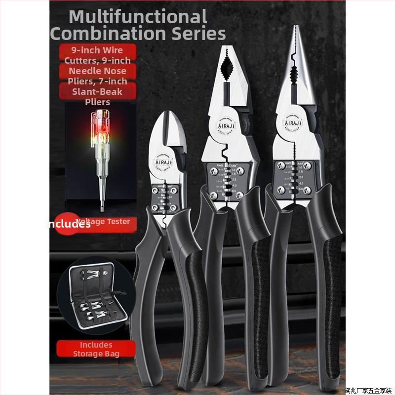 Pramoninės klasės žnyplės elektrikams, daugiafunkcinės su ilgu nosimi