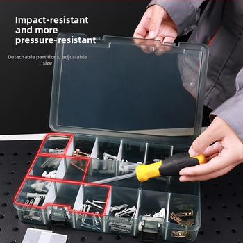 Πλαστικό κουτί εξαρτημάτων με πολυάριθμα διαμερίσματα και παχυνμένες ενισχυμένες θήκες, αποσπώμενοι διαχωριστές για βίδες, τρυπάνια και ηλεκτρονικά εξαρτήματα