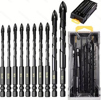 Σετ τρυπανιών με τετραπλεύρη σταυροειδή κεφαλή για σκυρόδεμα, κεραμικά, γυαλί και κεραμική, εξάγωνος άξονας