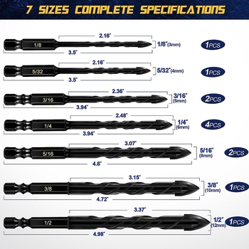 Σετ τρυπανιών με τετραπλεύρη σταυροειδή κεφαλή για σκυρόδεμα, κεραμικά, γυαλί και κεραμική, εξάγωνος άξονας