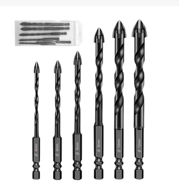 Σετ τρυπανιών με τετραπλεύρη σταυροειδή κεφαλή για σκυρόδεμα, κεραμικά, γυαλί και κεραμική, εξάγωνος άξονας