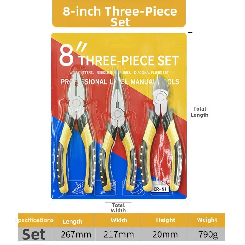 Pramonės lygio replės rinkinys: adatos nosies replės, kampinės replės, aukšta kietumas; svoris 0,7, pjovimo skersmuo 4, žandikaulių ilgis 85, forma: aštrus nasas