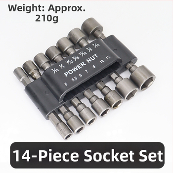 Σετ με εξάγωνο άξονα και κεφαλές υποδοχής για ηλεκτρικό τρυπάνι και κατσαβίδι, χάλυβας άνθρακας, 9/14 τεμάχια, οικιακή χρήση και επισκευές μηχανών