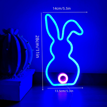 LED Νέον σήμα σε σχήμα κουνελιού με διπλή τροφοδοσία (μπαταρία και USB), είσοδος 5V, LED τύπος 2835, IP55, διάρκεια ζωής 30.000 ωρών