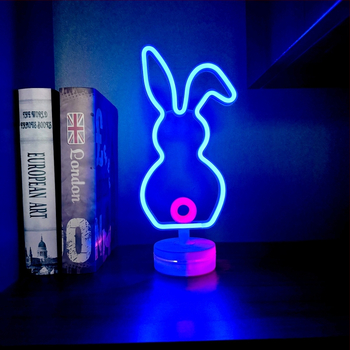 LED Νέον σήμα σε σχήμα κουνελιού με διπλή τροφοδοσία (μπαταρία και USB), είσοδος 5V, LED τύπος 2835, IP55, διάρκεια ζωής 30.000 ωρών