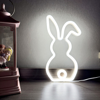LED Νέον σήμα σε σχήμα κουνελιού με διπλή τροφοδοσία (μπαταρία και USB), είσοδος 5V, LED τύπος 2835, IP55, διάρκεια ζωής 30.000 ωρών
