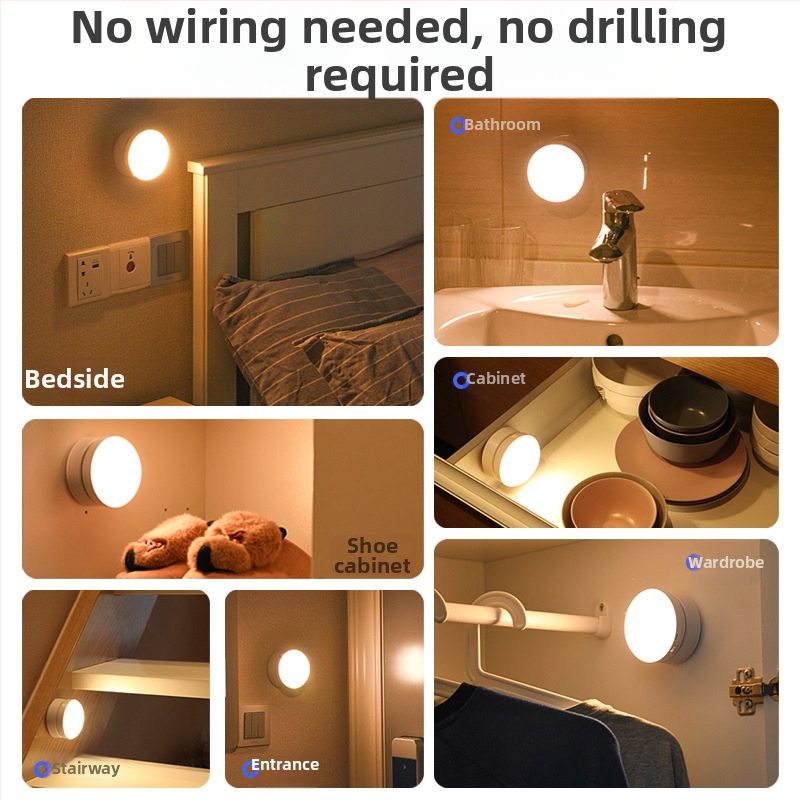 LED нощна лампа с датчик за движение, 360° въртене, магнитно закрепване, презареждаща се батерия (360° въртене, сензор за движение, LED, презареждаща се батерия, магнитно закрепване)