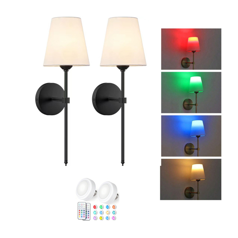 Λαμπτήρας τοίχου με δυνατότητα φόρτισης και τροφοδοσίας από μπαταρία, με τηλεχειριστήριο για ρύθμιση της έντασης LED λαμπτήρα, υφασμάτινο σκιά, 220V