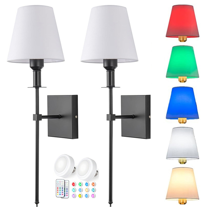 Λαμπτήρας τοίχου με δυνατότητα φόρτισης και τροφοδοσίας από μπαταρία, με τηλεχειριστήριο για ρύθμιση της έντασης LED λαμπτήρα, υφασμάτινο σκιά, 220V