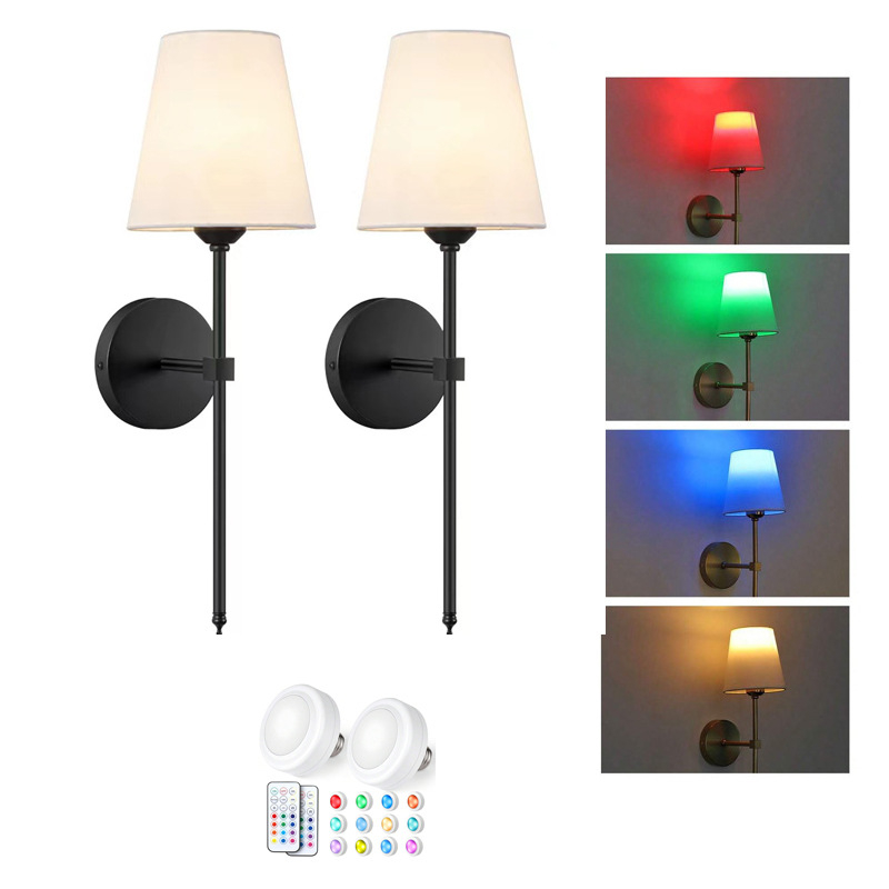 Λαμπτήρας τοίχου με δυνατότητα φόρτισης και τροφοδοσίας από μπαταρία, με τηλεχειριστήριο για ρύθμιση της έντασης LED λαμπτήρα, υφασμάτινο σκιά, 220V