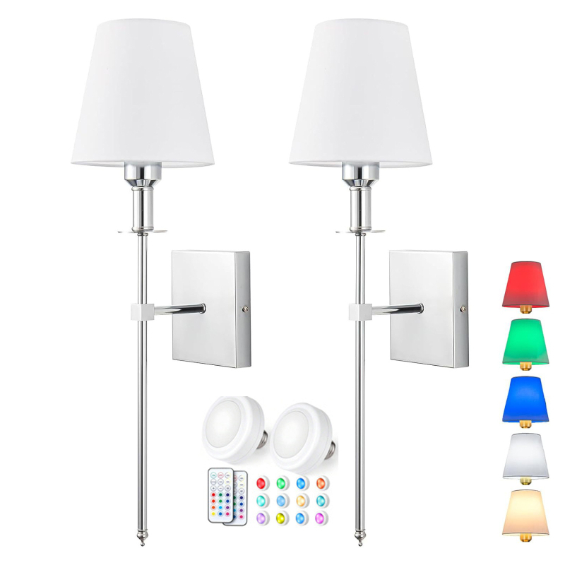 Λαμπτήρας τοίχου με δυνατότητα φόρτισης και τροφοδοσίας από μπαταρία, με τηλεχειριστήριο για ρύθμιση της έντασης LED λαμπτήρα, υφασμάτινο σκιά, 220V