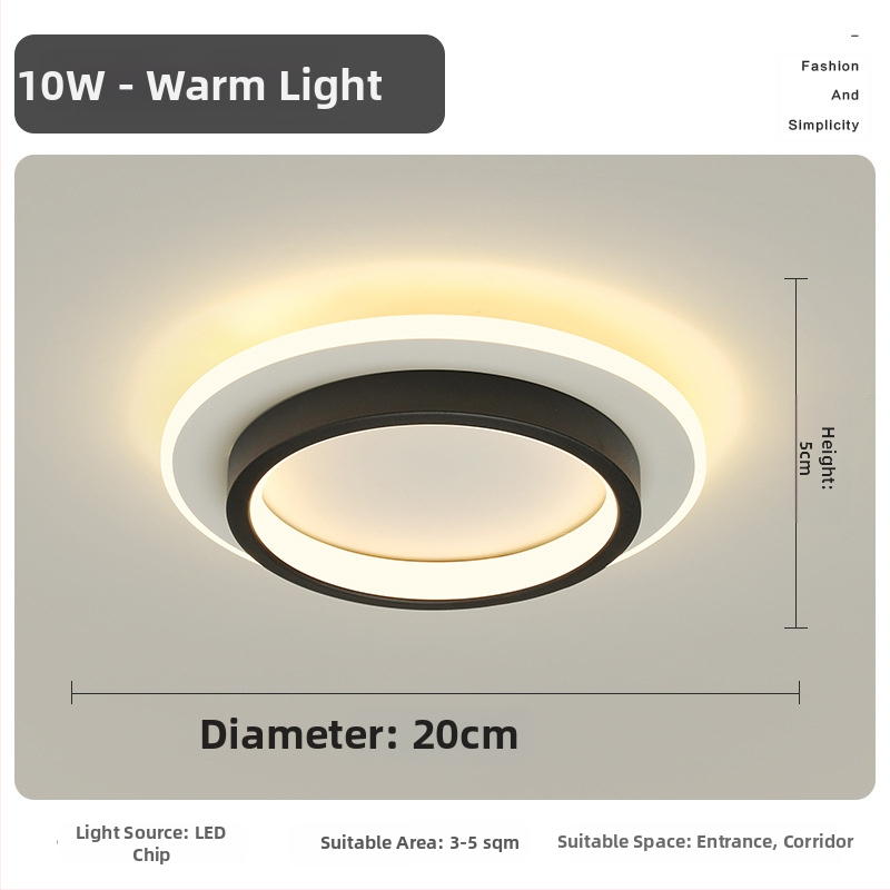 Σκανδιναβικού στυλ LED οροφής λαμπτήρας για διάδρομο και είσοδο, μεταλλικό σώμα, ακρυλική σκιά, κάλυψη 5–10 τ.μ.