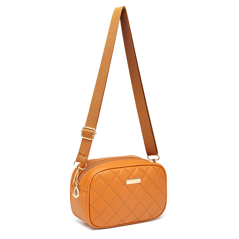 Crossbody τετράγωνη τσάντα με κέντημα ρόμβου σε κυματισμό - PU δέρμα, οριζόντια μορφή, φερμουάρ, θήκες κινητού και ταυτότητας, μονή ιμάντας