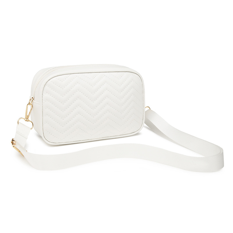 Crossbody τετράγωνη τσάντα με κέντημα ρόμβου σε κυματισμό - PU δέρμα, οριζόντια μορφή, φερμουάρ, θήκες κινητού και ταυτότητας, μονή ιμάντας