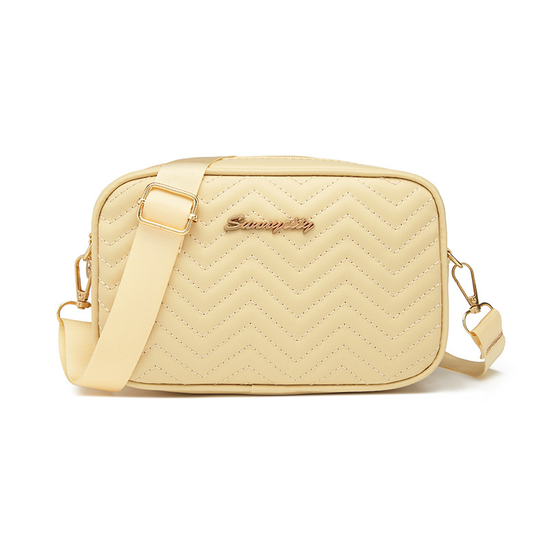 Crossbody τετράγωνη τσάντα με κέντημα ρόμβου σε κυματισμό - PU δέρμα, οριζόντια μορφή, φερμουάρ, θήκες κινητού και ταυτότητας, μονή ιμάντας