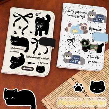 Katės motyvo pasų laikiklis ir kortelių portfelis – PU medžiaga, gyvūnų raštas, pasas/ID laikiklis, 2025 m. pavasaris