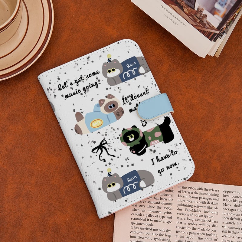 Katės motyvo pasų laikiklis ir kortelių portfelis – PU medžiaga, gyvūnų raštas, pasas/ID laikiklis, 2025 m. pavasaris