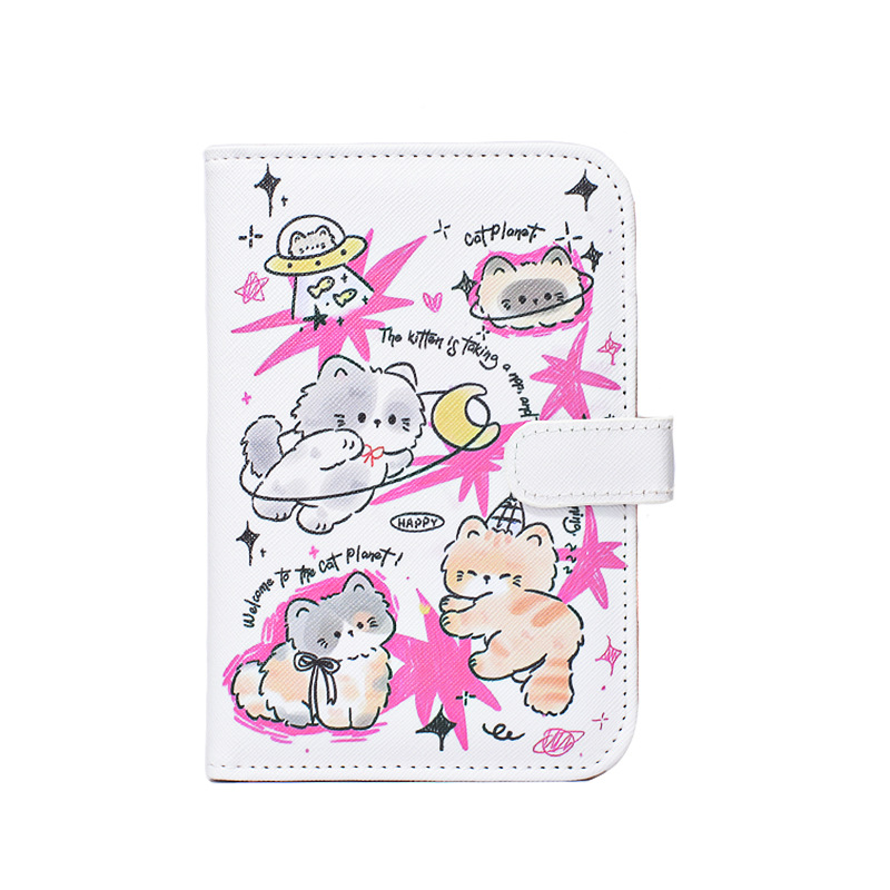Katės motyvo pasų laikiklis ir kortelių portfelis – PU medžiaga, gyvūnų raštas, pasas/ID laikiklis, 2025 m. pavasaris