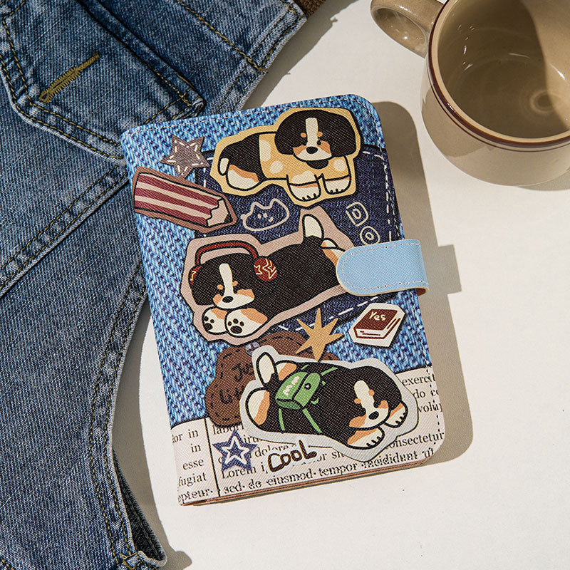 Katės motyvo pasų laikiklis ir kortelių portfelis – PU medžiaga, gyvūnų raštas, pasas/ID laikiklis, 2025 m. pavasaris