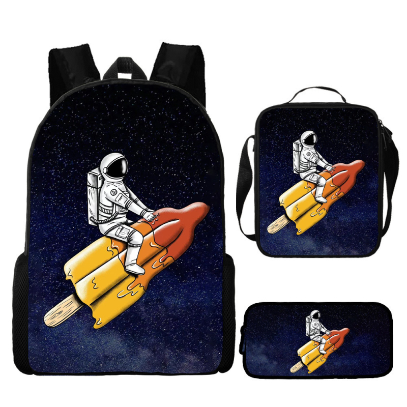 Rucsac astronaut pentru elevi de școala primară, material Oxford, respirabil și impermeabil, model desen animat, cu curele cu pernă de aer