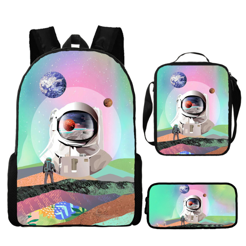 Rucsac astronaut pentru elevi de școala primară, material Oxford, respirabil și impermeabil, model desen animat, cu curele cu pernă de aer